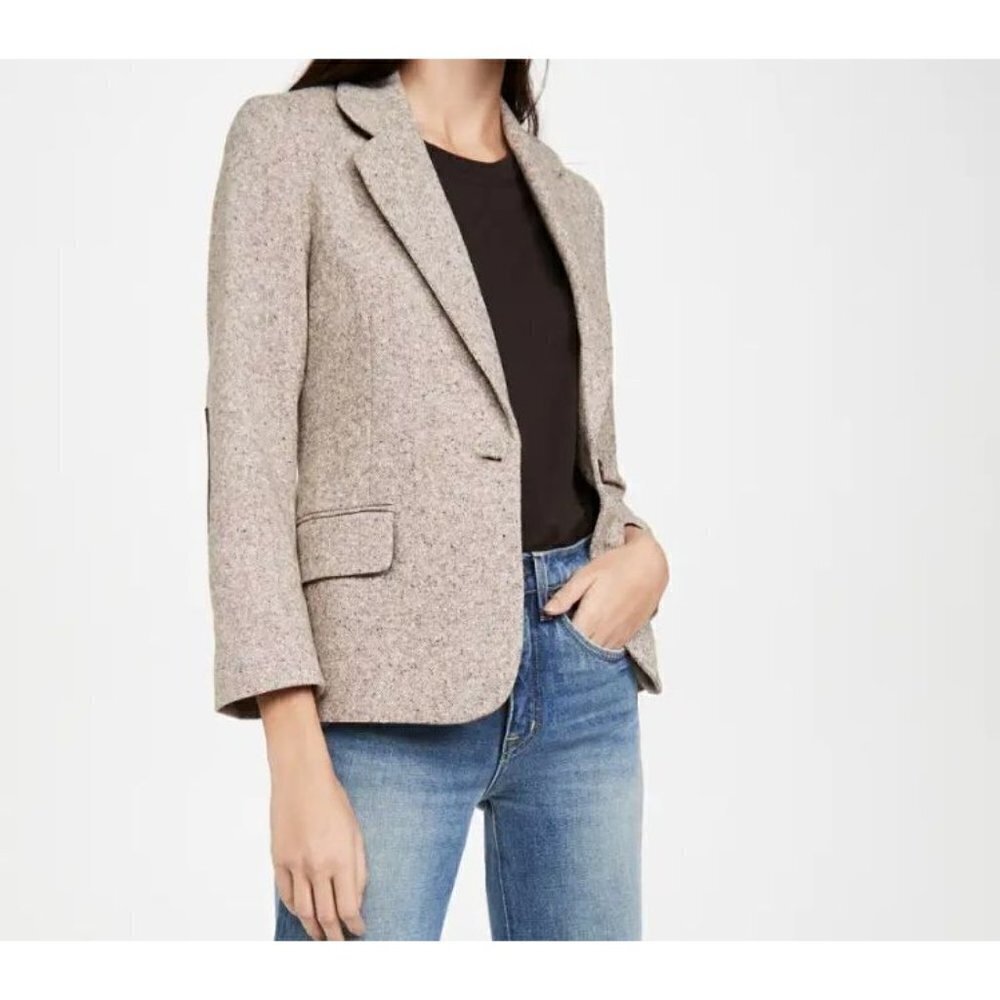 Nili Lotan Humphrey Wool Blend Elbow Patch Single Button Blazer Jacket Size 2